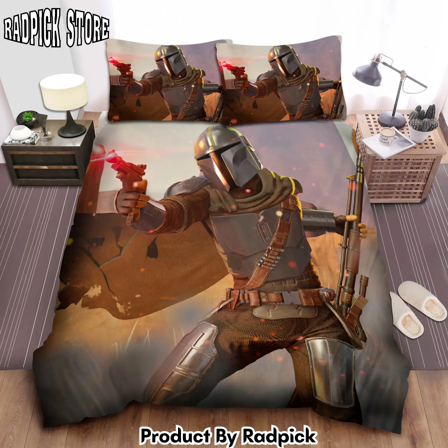 Radpick the mandalorian in a shooting scene illustration bed sheets spread comforter duvet cover bedding sets rp3271076